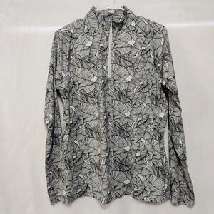 Lady Hagen 1/4 Zip Pullover Womens Large Black White Leaf Print Long Sleeve I